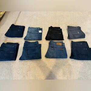 7 for all mankind lot of 8 pairs of jeans size 34 36 inseam 32
